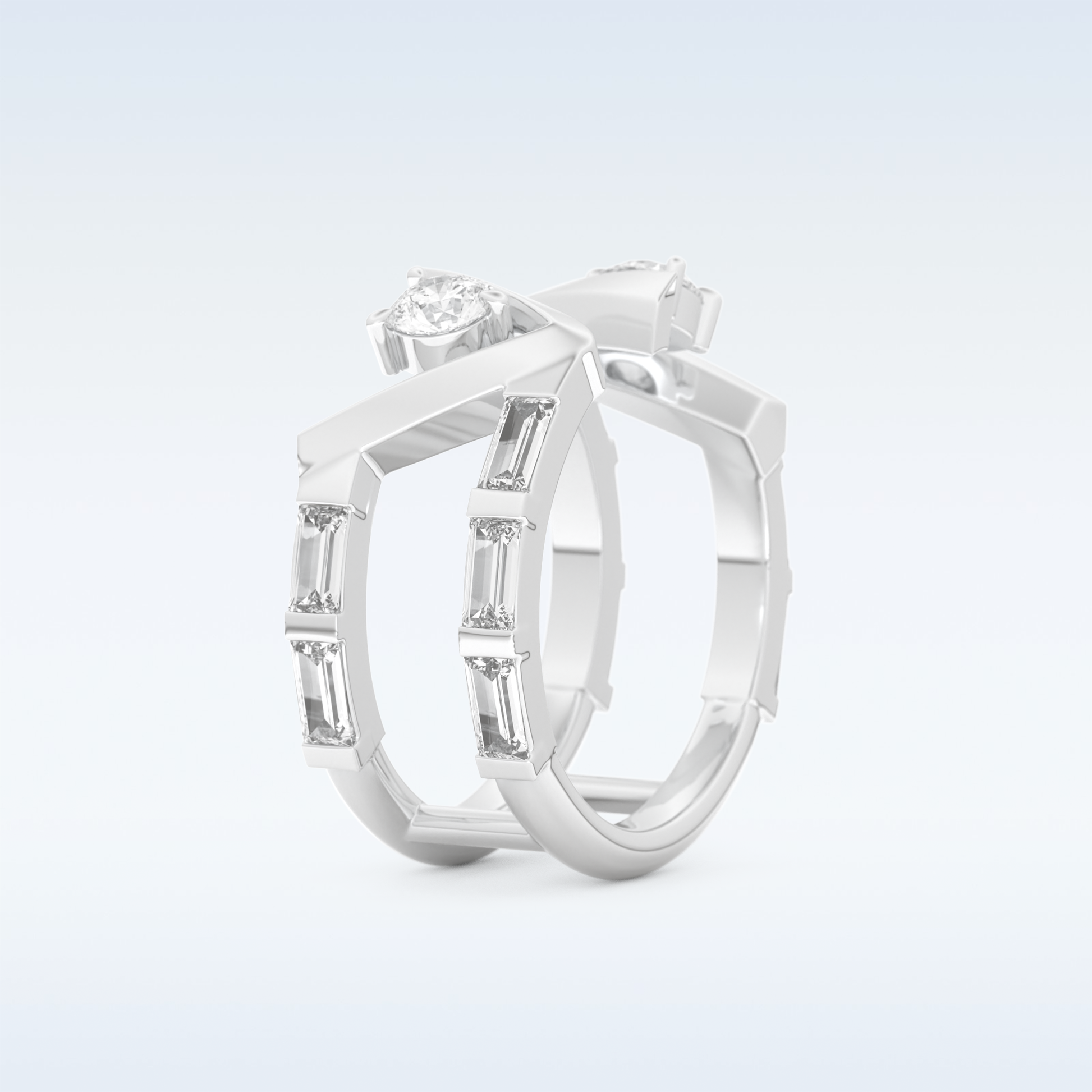 Stunning Wedding Band with 1.18 CT Round & Baguette Straight Cut Moissanite