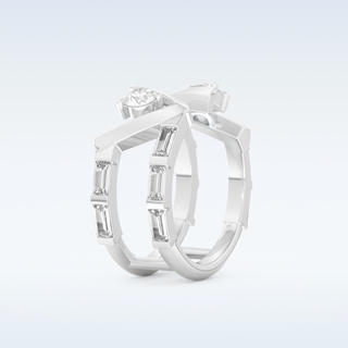 Stunning Wedding Band with 1.18 CT Round & Baguette Straight Cut Moissanite