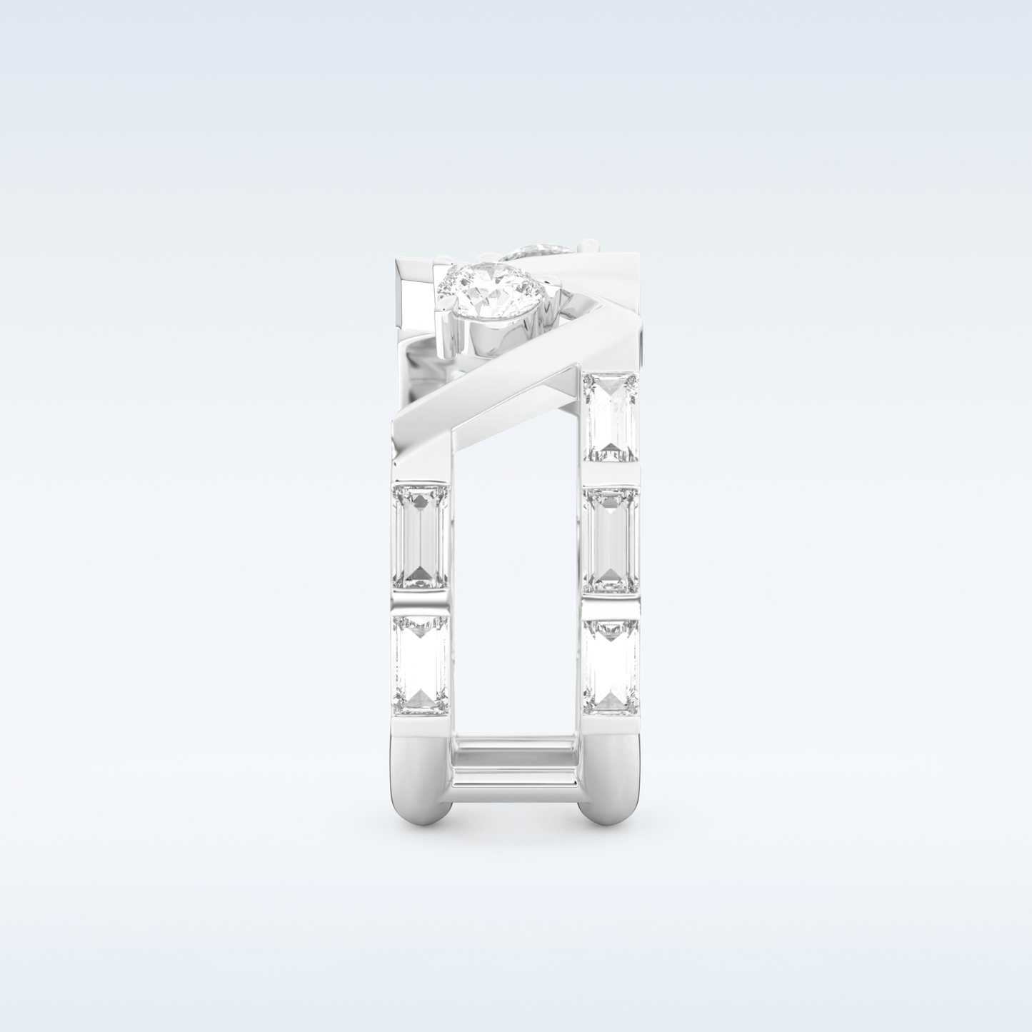 Stunning Wedding Band with 1.18 CT Round & Baguette Straight Cut Moissanite