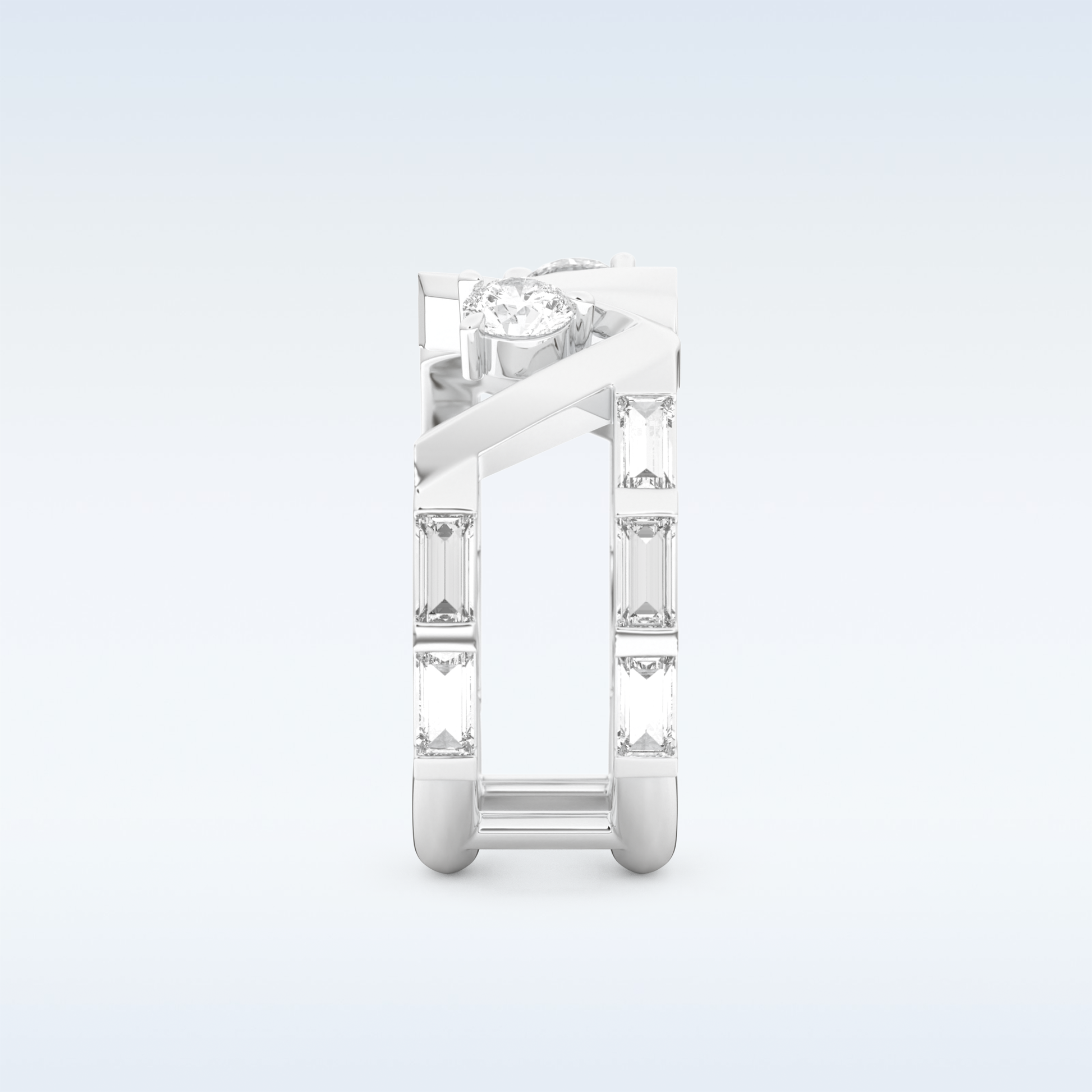 Stunning Wedding Band with 1.18 CT Round & Baguette Straight Cut Moissanite