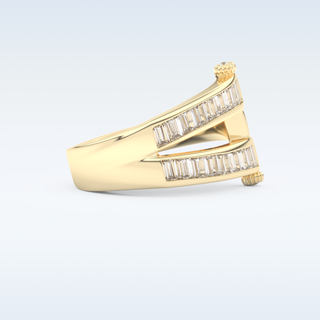 Three Layered Wedding Band with 1.53 CT Round & Baguette Straight Cut Moissanite