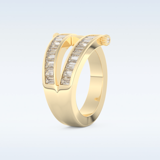 Three Layered Wedding Band with 1.53 CT Round & Baguette Straight Cut Moissanite