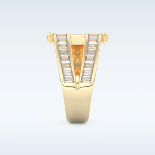 Three Layered Wedding Band with 1.53 CT Round & Baguette Straight Cut Moissanite