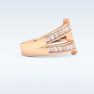 Three Layered Wedding Band with 1.53 CT Round & Baguette Straight Cut Moissanite