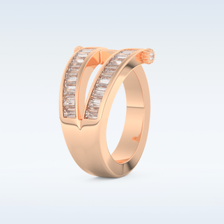 Three Layered Wedding Band with 1.53 CT Round & Baguette Straight Cut Moissanite