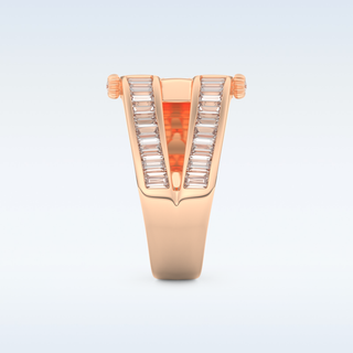 Three Layered Wedding Band with 1.53 CT Round & Baguette Straight Cut Moissanite