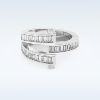 Three Layered Wedding Band with 1.53 CT Round & Baguette Straight Cut Moissanite