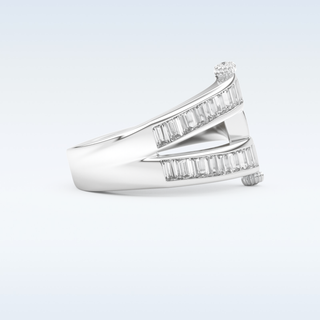 Three Layered Wedding Band with 1.53 CT Round & Baguette Straight Cut Moissanite