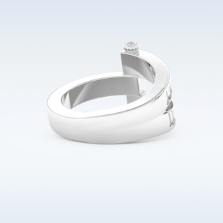 Three Layered Wedding Band with 1.53 CT Round & Baguette Straight Cut Moissanite