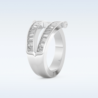 Three Layered Wedding Band with 1.53 CT Round & Baguette Straight Cut Moissanite