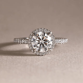 Round Halo, Pave & Split Shank Engagement Ring – 1.93 CT Lab Grown Diamond