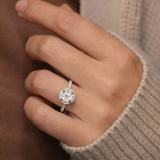 Round Halo, Pave & Split Shank Engagement Ring – 1.93 CT Lab Grown Diamond