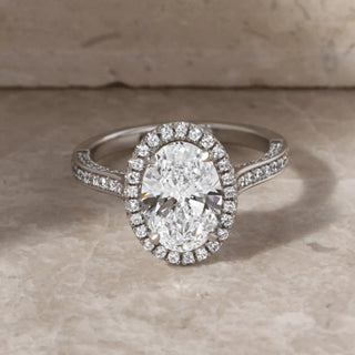 Round Halo, Pave & Split Shank Engagement Ring – 1.93 CT Lab Grown Diamond