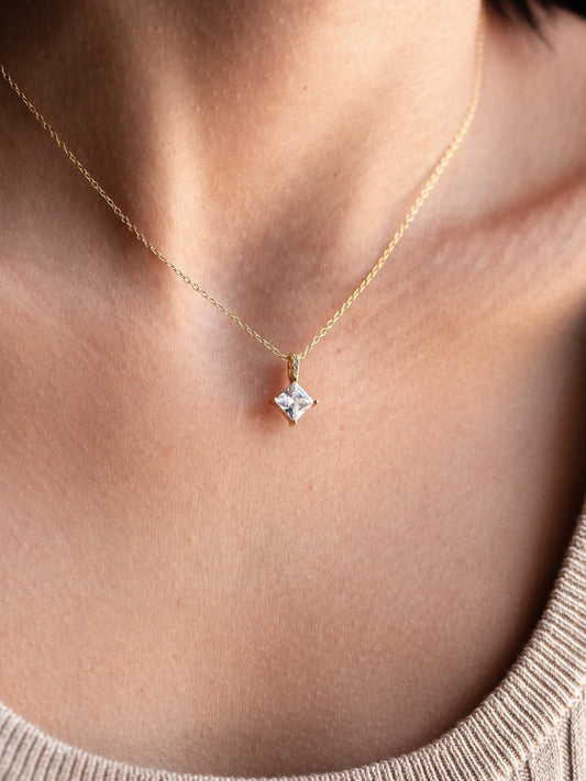 2.50 CT Princess Solitaire Moissanite Necklace