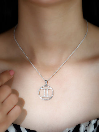 0.56 TCW Round Gemini Zodiac Sign  Moissanite Necklace 1