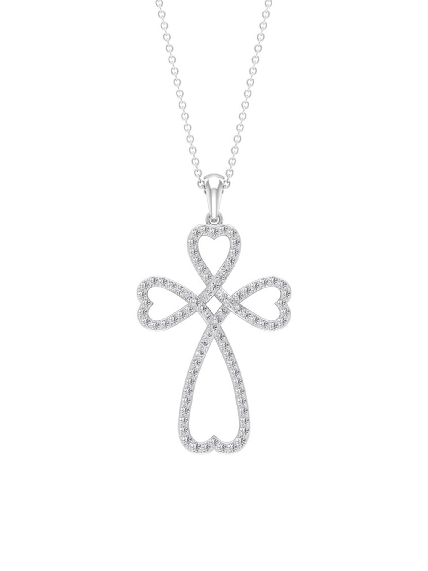 1.24 TCW Round Open Cross Heart Moissanite Necklace