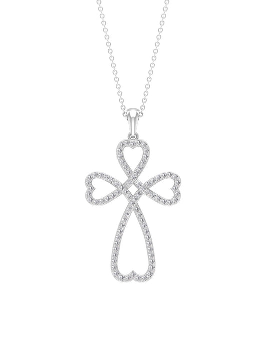 1.24 TCW Round Open Cross Heart Moissanite Necklace