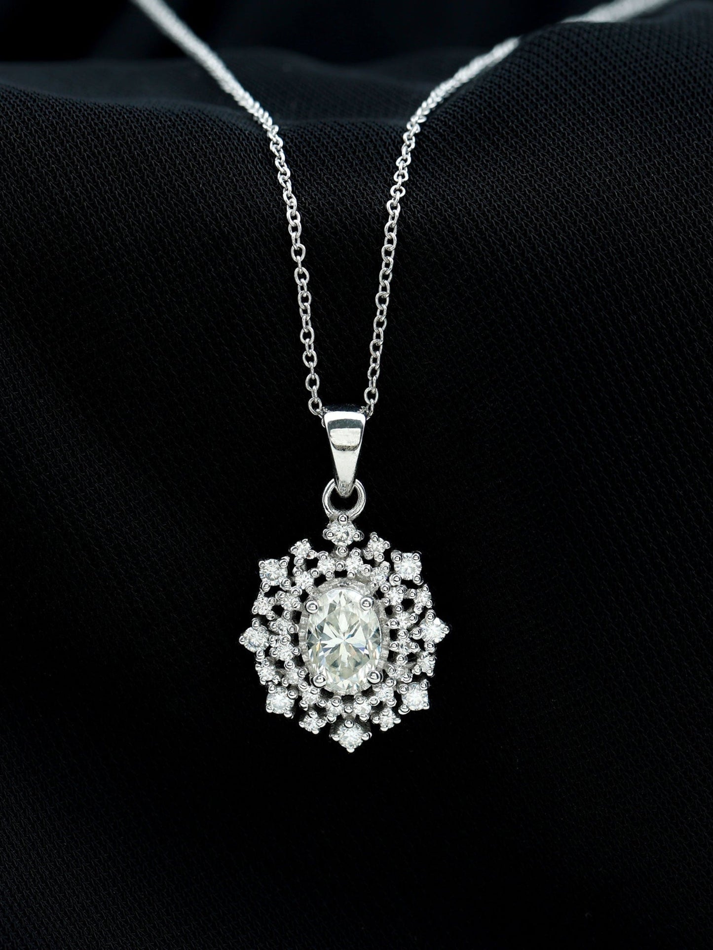 1.0 TCW Oval Halo  Moissanite Necklace