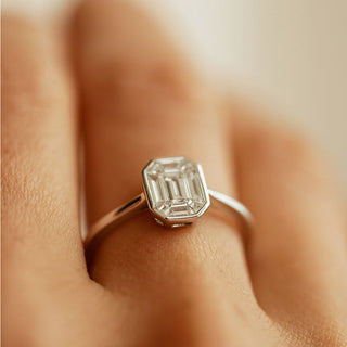 Emerald Pave Engagement Ring – 1 CT Lab Grown Diamond
