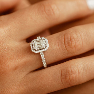 Emerald Pave Engagement Ring – 1 CT Lab Grown Diamond