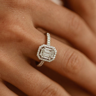 Emerald Pave Engagement Ring – 1 CT Lab Grown Diamond