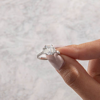 Emerald Pave Engagement Ring – 1 CT Lab Grown Diamond
