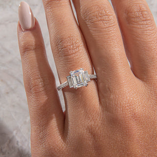 Emerald Pave Engagement Ring – 1 CT Lab Grown Diamond