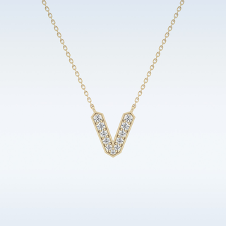 Customized V Shaped Moissanite Necklace –  0.17 CT Round Cut in 14K/18K Gold