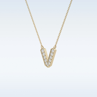 Customized V Shaped Moissanite Necklace –  0.17 CT Round Cut in 14K/18K Gold