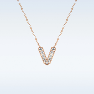 Customized V Shaped Moissanite Necklace –  0.17 CT Round Cut in 14K/18K Gold