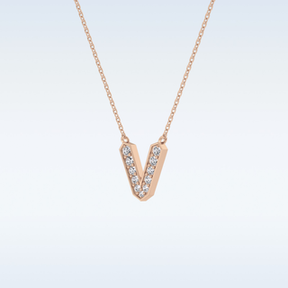 Customized V Shaped Moissanite Necklace –  0.17 CT Round Cut in 14K/18K Gold