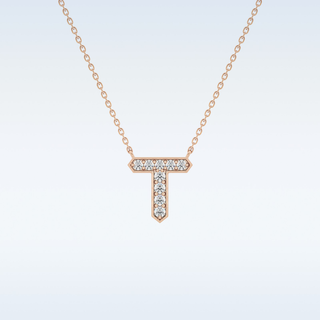 Customized T Shaped Moissanite Necklace –  0.17 CT Round Cut in 14K/18K Gold