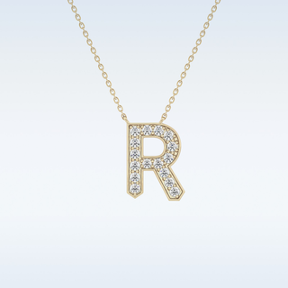 Customized R Shaped Moissanite Necklace –  0.3 CT Round Cut in 14K/18K Gold