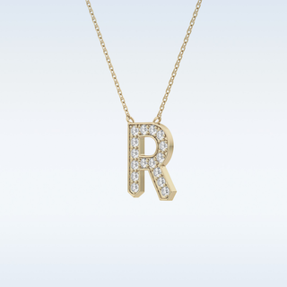 Customized R Shaped Moissanite Necklace –  0.3 CT Round Cut in 14K/18K Gold