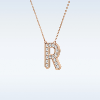 Customized R Shaped Moissanite Necklace –  0.3 CT Round Cut in 14K/18K Gold