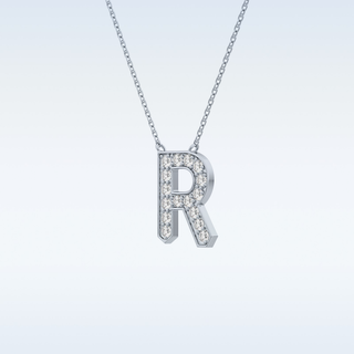 Customized R Shaped Moissanite Necklace –  0.3 CT Round Cut in 14K/18K Gold