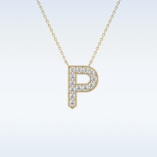 Customized P Shaped Moissanite Necklace –  0.39 CT Round Cut in 14K/18K Gold