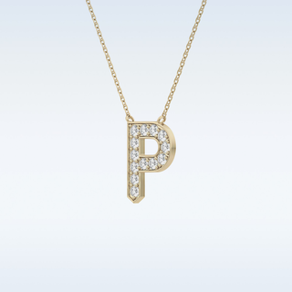 Customized P Shaped Moissanite Necklace –  0.39 CT Round Cut in 14K/18K Gold