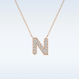 Customized N Shaped Moissanite Necklace –  0.31 CT Round Cut in 14K/18K Gold