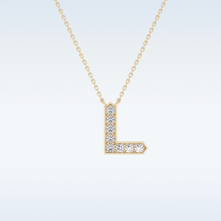 Customized L Shaped Moissanite Necklace –  0.24 CT Round Cut in 14K/18K Gold