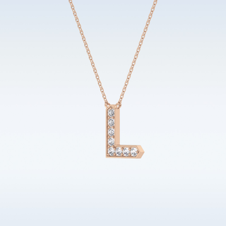 Customized L Shaped Moissanite Necklace –  0.24 CT Round Cut in 14K/18K Gold