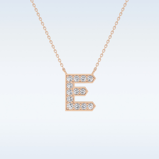 Customized E Shaped  Moissanite Necklace –  0.3 CT Round Cut in 14K/18K Gold