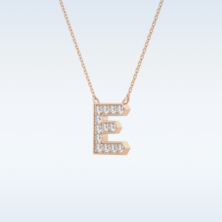 Customized E Shaped  Moissanite Necklace –  0.3 CT Round Cut in 14K/18K Gold