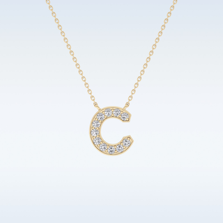 Customized C Shaped  Moissanite Necklace – 0.24 CT Round Cut in 14K/18K Gold