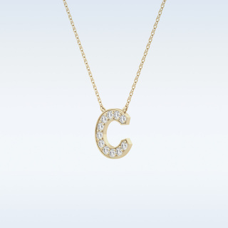 Customized C Shaped  Moissanite Necklace – 0.24 CT Round Cut in 14K/18K Gold