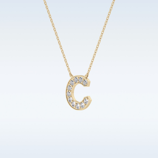 Customized C Shaped  Moissanite Necklace – 0.24 CT Round Cut in 14K/18K Gold