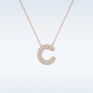 Customized C Shaped  Moissanite Necklace – 0.24 CT Round Cut in 14K/18K Gold