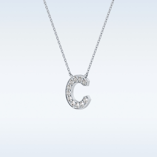 Customized C Shaped  Moissanite Necklace – 0.24 CT Round Cut in 14K/18K Gold