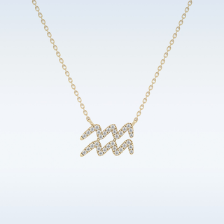 Customized Aquarius Shaped Moissanite Necklace – 0.11 CT Round Cut in 14K/18K Gold