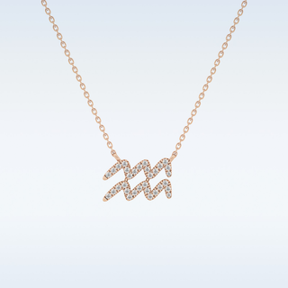 Customized Aquarius Shaped Moissanite Necklace – 0.11 CT Round Cut in 14K/18K Gold